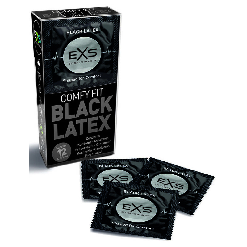 Black Ribbed Condoms EXS Comfy Fit Black Latex Condoms 12 pcs, black condoms | Condoms