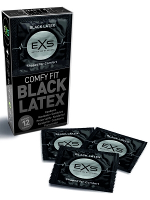EXS Comfy Fit Black Latex Condoms 12 pcs, black condoms